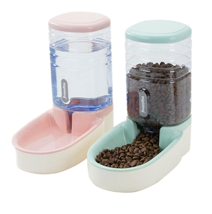 Pet Dog Automatic Feeder pink and white model with dual water and food station