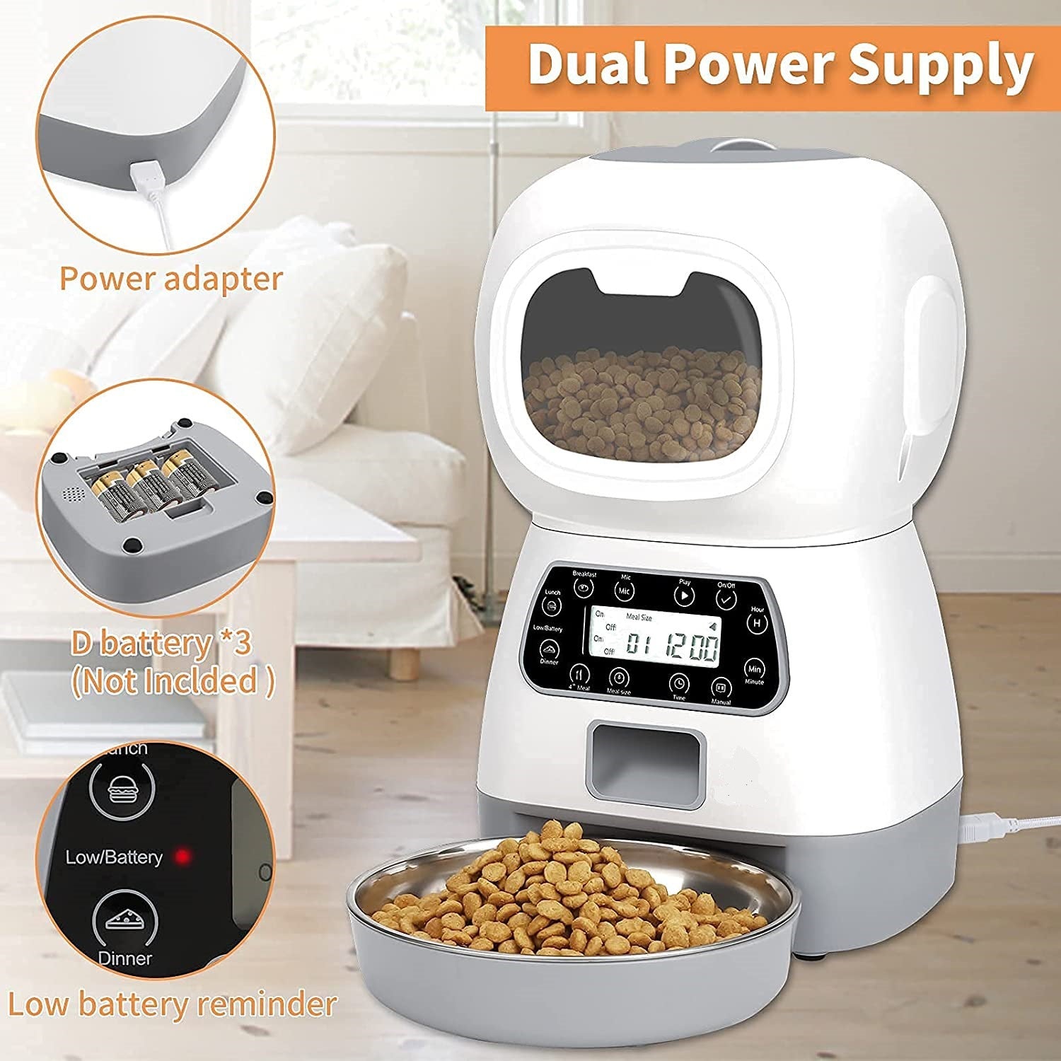 Pet Automatic Feeder wall-mounted model with food dispenser and storage container