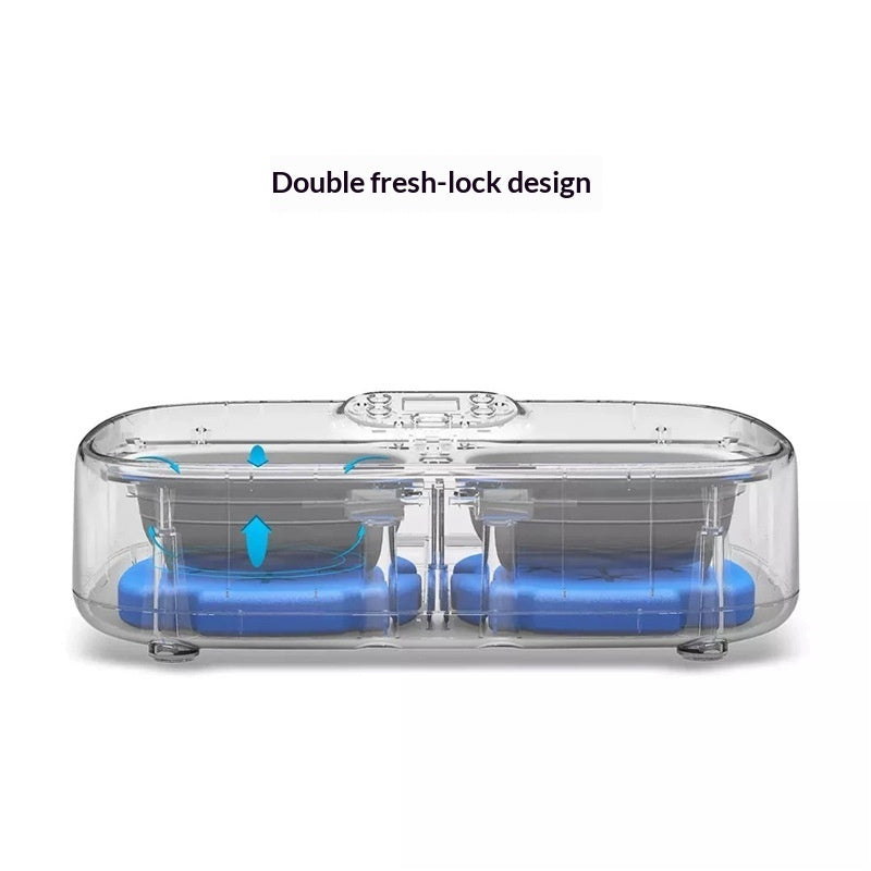 Smart Automatic Dual-Feeding Pet Feeder with timer featuring a double fresh-lock design for optimal food storage.