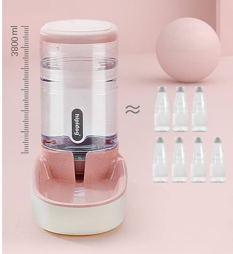 Pet Dog Automatic Feeder pink model with tall water tank and separate feeding bowl