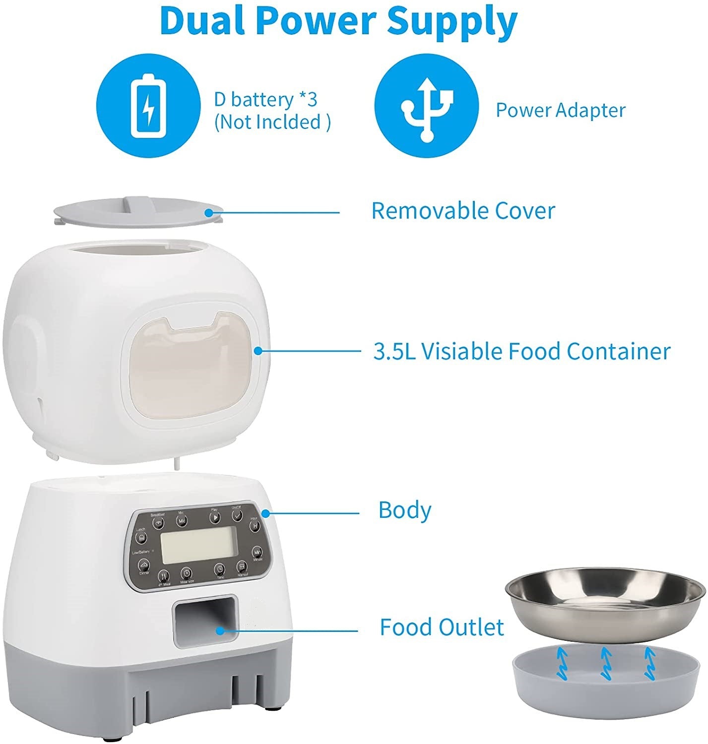 Pet Automatic Feeder minimalist design with easy-fill food compartment for pets