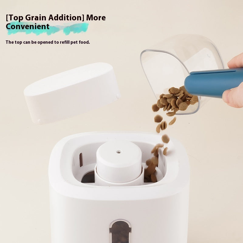 Automatic Pet Feeder top grain addition feature, convenient refill for pet food.